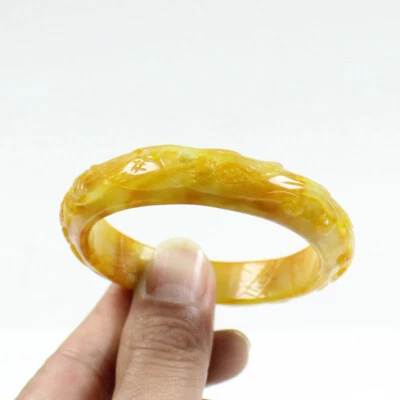 Brazalete Brazalete 58mm Natural Birmania Tallado a Mano Naranja Jade Jadeíta a8008 Foto 1 de 4