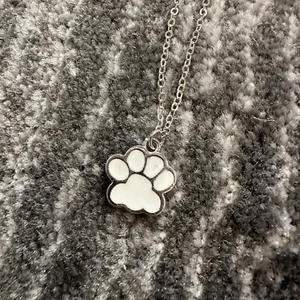 White Paw Print Necklace Pendant Jewelry Gift Women Silver Tone Dangle Pet Paws - Picture 1 of 5