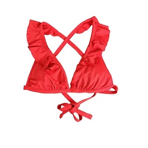 Shade & Shore Bikini Oberteil Schwimmoberteil Damen klein rot Rüschen kreuz und quer zum Binden - Bild 1 von 9