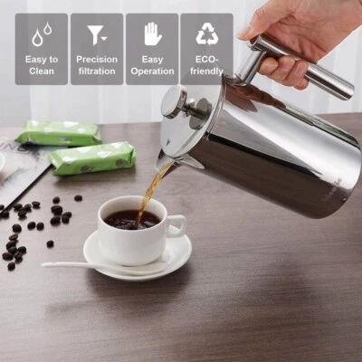350/1000ml French Press Stainless Steel Coffee Tea Filter Maker Plunger Pitcher - Image 1 of 4