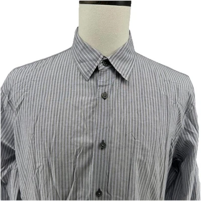 Camisa de vestir para hombre gris a rayas de algodón manga larga con cuello abotonado L ropa de trabajo Foto 1 de 4