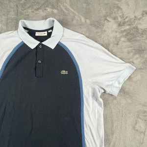 Lacoste Polo Shirt Mens Large Navy Light Blue Colorblock Made in France F71035 - Picture 1 of 12