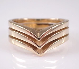 Vintage 14K Yellow Gold Multi Row Ring Estate Chevron V Triple Band - Picture 1 of 7