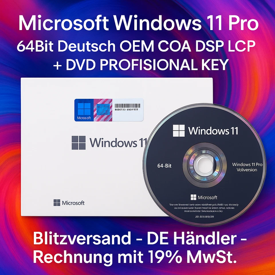 Microsoft Windows 11 Pro 64Bit Deutsch OEM COA Vollversion Lizenz + DVD - Bild 1 von 1