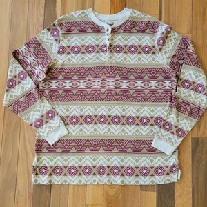 KingSize Waffle Knit Thermal Henley Shirt Men's 2XL Tall Long Sleeve Aztec Fall - Picture 1 of 12
