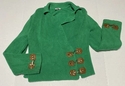 Cárdigan Worth New York Mujer Kelly Verde Suéter Asimétrico Hebilla M Foto 1 de 4