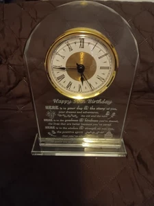 Happy 50th Birthday Elegant Crystal Glass Gold Clock Gift With Birthday Wishes - Picture 1 of 5