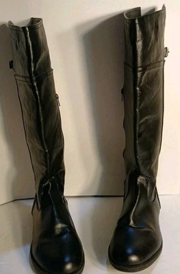 Botas de montar ENZO ANGIOLINI de cuero negro para mujer 9 M planas altas hebilla con cremallera completa Foto 1 de 4