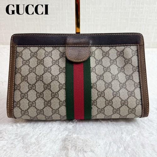 Pochette pochette Gucci vintage linea sherry beige marrone pelle PVC dal Giappone