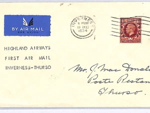 GB *HIGHLAND AIRWAYS* Luftpost 1934 ERSTFLUG Inverness Thurso Schottland WY157 - Bild 1 von 12
