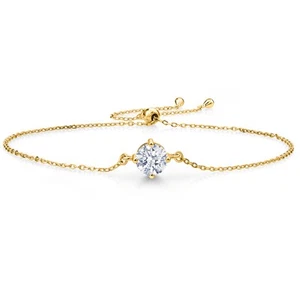 18K Yellow Gold Plated Silver White Zirconia Solitaire Bracelet (0.84 Ct) - Picture 1 of 4