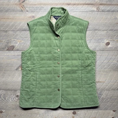 Brooks Brothers Vest Womens Large Quilted Corduroy Snap Front Equestrian Green - Image 1 of 4