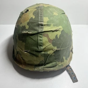WW2 Vietnam War Era M1 Helmet Shell Original Camo Leaf Cover Liner Razor Marks - Picture 1 of 8