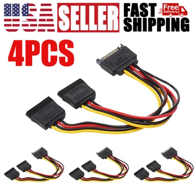 SATA Power Y-Splitter Cable 15-pin Male to Female Adapter for SSD HDD Hard Drive - Image 1 of 4