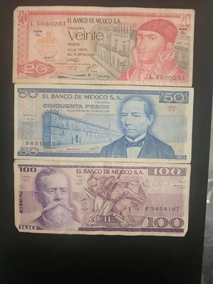 Lote 3 Billetes Mexicanos - 20 50 Billetes de 100 Pesos 1976-1978-1981 Circulados #378 Foto 1 de 2
