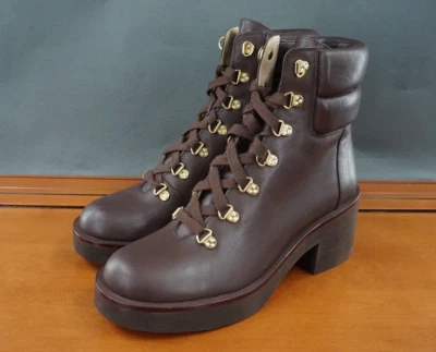Stuart Weitzman Sussex Hiker Boot Women's 8 Brown Leather Lace Up Chunky Heel - Image 1 of 4