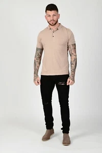 Camisa Polo de Diseñador All Saints Para Hombres Puesta de Sol Rosa Azul Cuello Pequeña Nueva con Etiquetas Reino Unido - Imagen 1 de 4
