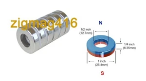 D 1" x 1/2" id x 1/4" thick, N52, Rare Earth, Neodymium Ring Magnet - Pack of 4 - Picture 1 of 1