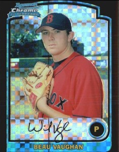 2003 Bowman Chrome Draft X-Fractors Red Sox Baseball Card #53 Beau Vaughan/130