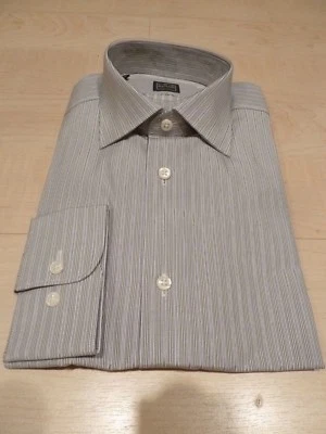 CAMISA IKE BEHAR PARA HOMBRE NUEVA $190 Talla 15.5 34 35 NUEVA CON ETIQUETAS 100% Algodón Rayas Blanco Gris BC Foto 1 de 4