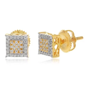 Pendientes cuadrados de tachuelas de diamantes de corte redondo natural de 0,15 quilates de oro amarillo 10 K - Imagen 1 de 2