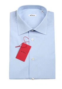 Camisa de Vestir Kiton Rayas Azul Blanco Talla 41 IT / 16 EE. UU. Nueva Con Etiquetas - Imagen 1 de 3