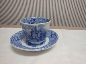 Blue & White Handleless Staffordshire Cup and Saucer by Meir & Sons - Photo 1/7