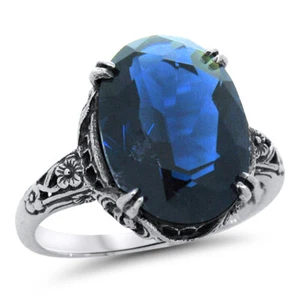 ANTIQUE STYLE 925 STERLING SILVER ROYAL BLUE SIMULATED SAPPHIRE RING       #1315 - Picture 1 of 3