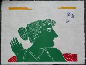 Alekos/Alecos Fassianos, Linolschnitt 1976 , signiert, e.a., femme en vert - Bild 1 von 6