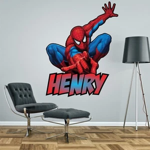 SPIDERMAN PERSONALISED WALL STICKER children's boy's bedroom decal art 4 sizes - Picture 1 of 1