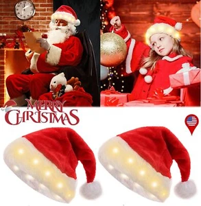 Christmas Adults Kids Plush Santa Hat LED Christmas Cosplay Light-up Hat Party - Picture 1 of 12