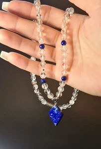 Natural Garden Quartz With Lapis Lazuli Beaded Necklace With Pendant Unisex - Picture 1 of 20