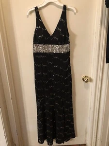 MY MICHELLE Prom/Formal Sexy Dress Lace BLACK/Silver Sexy Slit SIZE 11 Deep V  - Picture 1 of 9