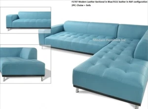Modern contemporary blue/5521 Leather Sectional chaise+ sofa 2 pieces set #1707 - Picture 1 of 2