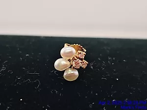 14K Yellow Gold Natural Pearls and Diamonds Single Stud Earring Estate Find - Picture 1 of 3