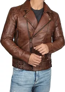 Chaqueta de Motocicleta de Cuero Marrón Brazos Acolchados Genuina Napa Piel de Oveja XL - Imagen 1 de 3