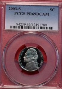 πΊπΈ Uncirculated 2003-S San Francisco Mint Jefferson Nickel PCGS PR69DCAM USA - Picture 1 of 2