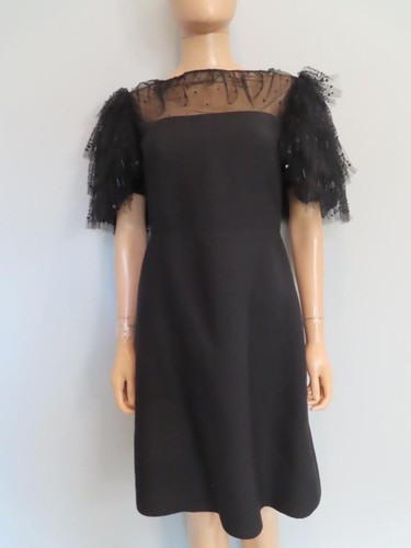 Abito Valentino nero velato tulle manica corta linea A nuovo con etichette taglia 40 US 4
