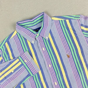 Polo Ralph Lauren Shirt Mens L Oxford Pastel Fun Stripe Flesh Pony Vertical - Photo 1/17