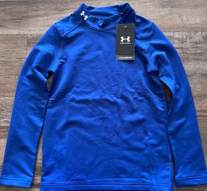 NWT Under Armour YSM Royal Blue/White Fitted Coldgear Mock Neck Shirt Small - Picture 1 of 2