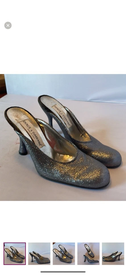Dolce & Gabbana leather silver glitter metallic mule heels (binFFFF) Foto 1 de 4
