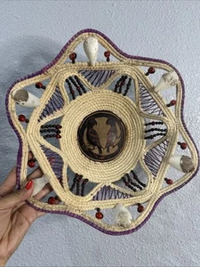 Vintage Beaded & Woven Basket Wall Hanging Art Decor w/ Parrots Handmade 13” - Picture 1 of 7
