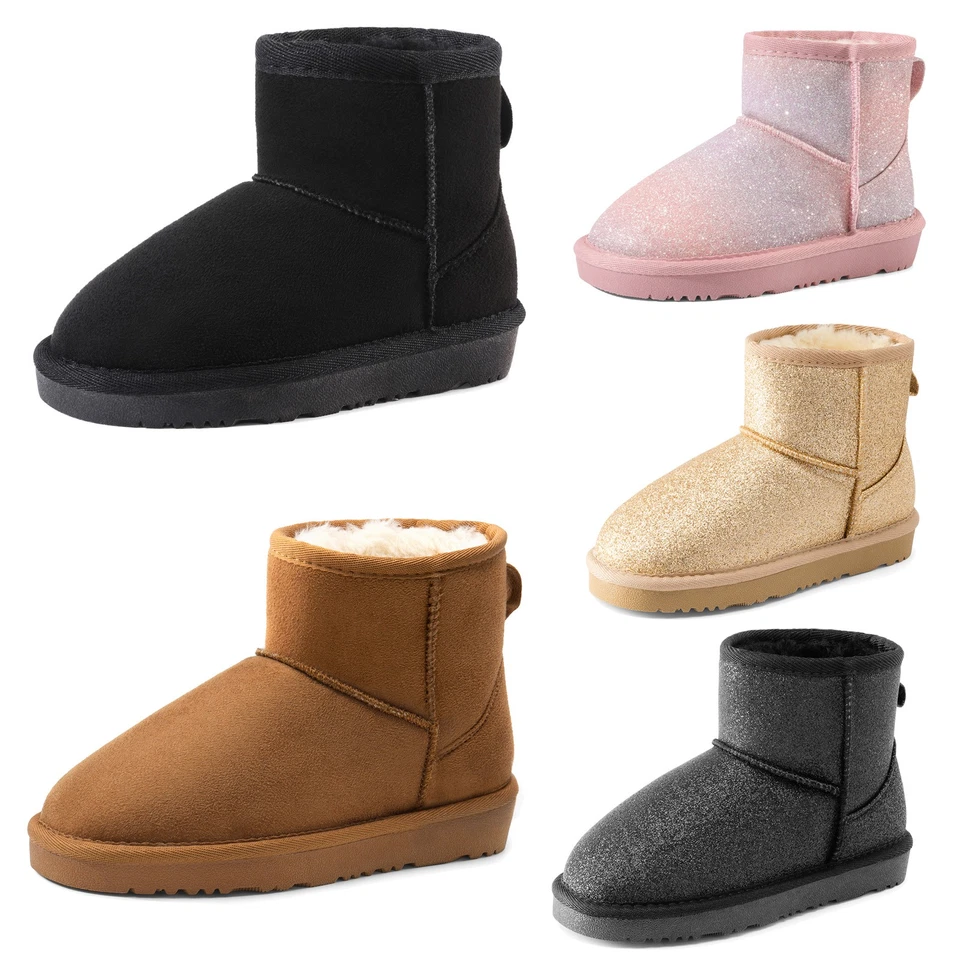 Botas de nieve de invierno para niños pequeños niñas niños acogedoras botas al tobillo borrosas forradas de piel sintética Foto 1 de 4