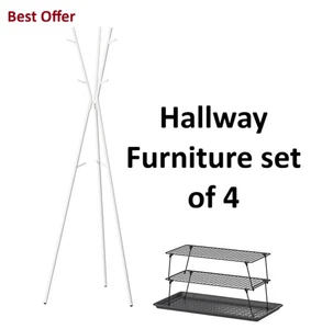 IKEA GREJIG EKRAR 4 Piece Hallway Set White Grey Shoe Rack Coat Stand & Mat - Picture 1 of 3