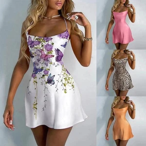 Weiß/Rosa/Orange Satin Neckholder Ärmellos Kleid Sexy Bodycon Schlupfkleid - Picture 1 of 15