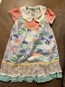 Matilda Jane Infant Dress Umbrellas Rain Drop Floral Print White Collar 18-24m - Picture 1 of 3