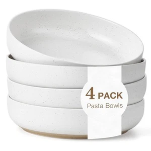 8.3" Pasta Bowls Set of 4, 34 oz Ceramic Salad Bowls, White Serving Plate, Wi... - Picture 1 of 7