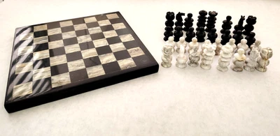 Juego de Ajedrez Piedra Mexicana - Estilo Mármol Negro 7.5" - Excelente Estado ♟️ Foto 1 de 4
