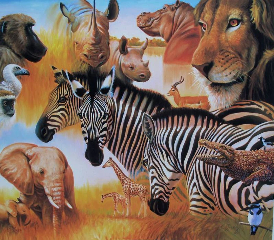 Chick Charles Lynn Bragg MONTAJE AFRICANO Arte Giclee Firmado a Mano en LIENZO Foto 1 de 2