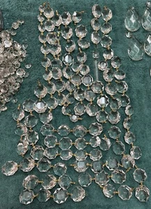 59 Vintage Brass Bow Crystal Octagon  Prisms - 1-⅜” - ⅝” - Picture 1 of 8